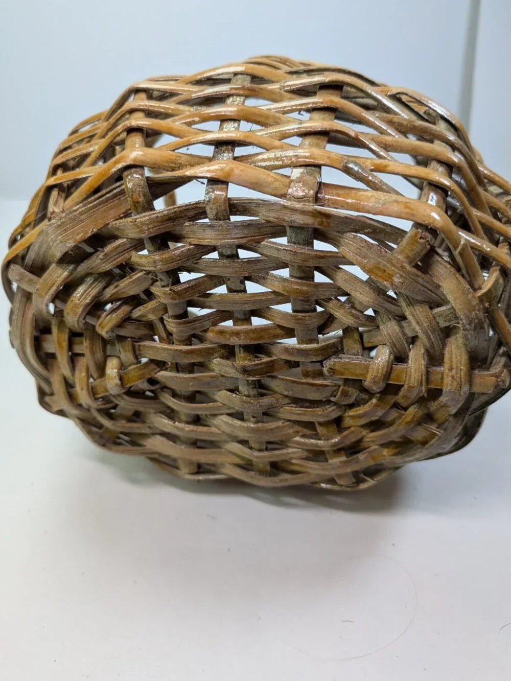 Vintage Natural Wicker Baskets Set of 2 Thick Vine Handled Gathering Baskets